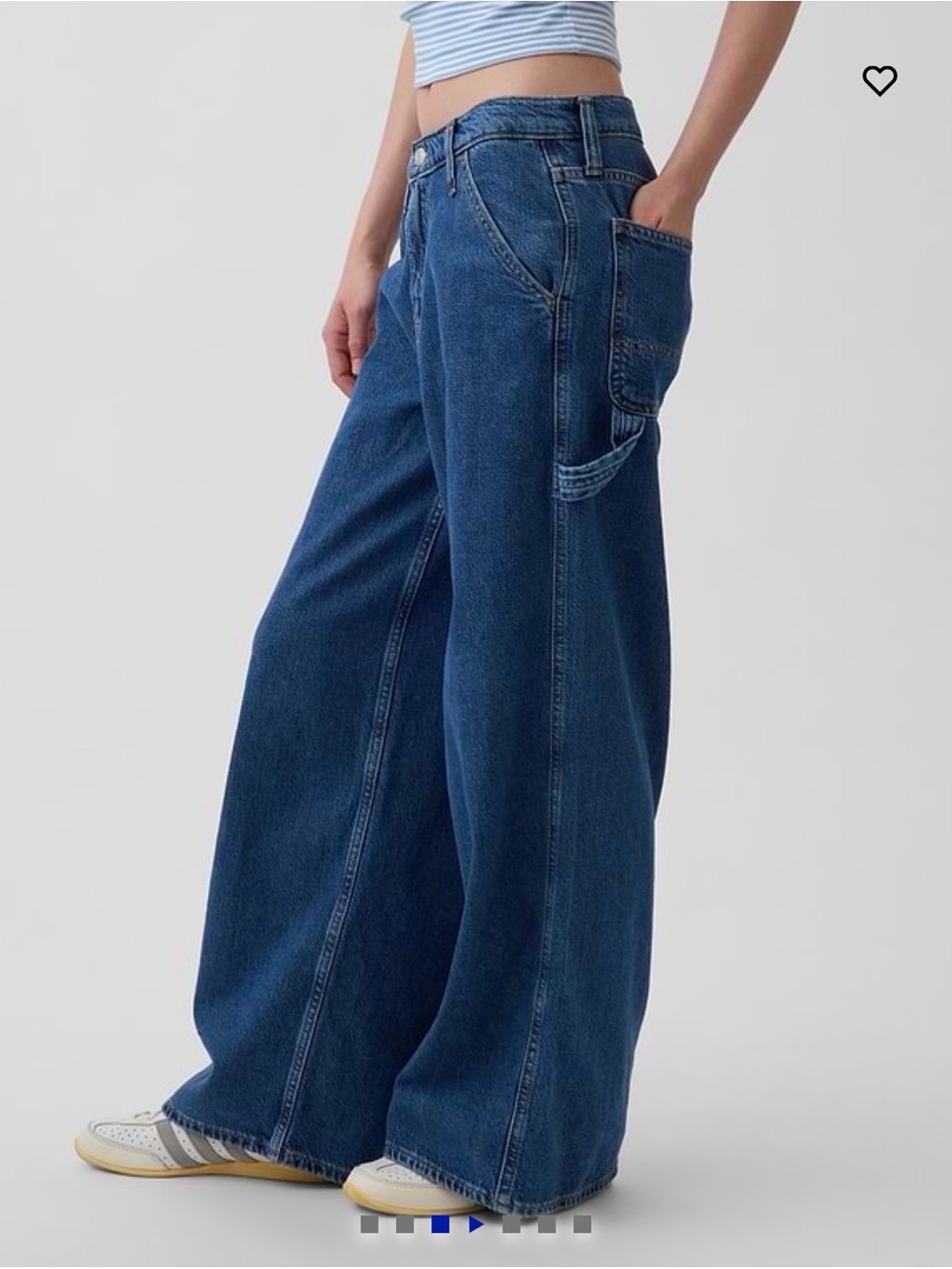 GAP Mid-Rise Baggy Wide Leg Denim Carpenter Jeans in Dark Blue Sz 32 / 14